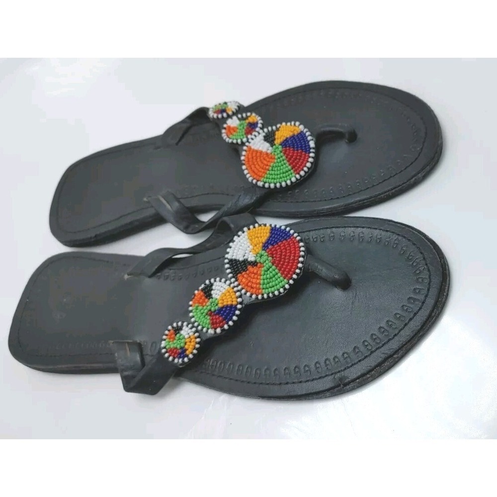 Maasai African style beaded sandals thongs flip flops - size 39